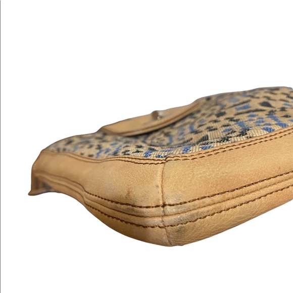 VTG Fossil Crossbody Bag Purse Natural Leather Textile Cowhide Blue 10”X 10.5” - Picture 5 of 14